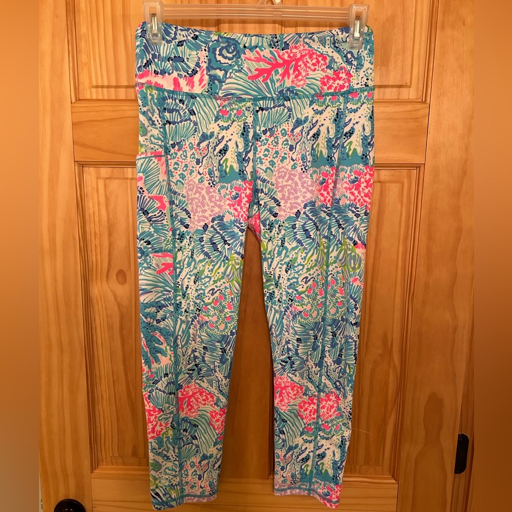 Lilly Pulitzer Aqua & Pink Tropical Print Leggings
